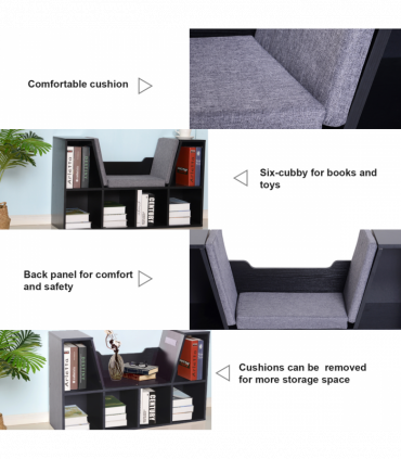 Sideboard Bookcase Storage Reading Seat w/Cushion Unit Kids Children Black