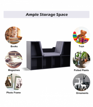 Sideboard Bookcase Storage Reading Seat w/Cushion Unit Kids Children Black