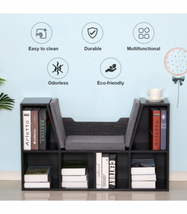 Sideboard Bookcase Storage Reading Seat w/Cushion Unit Kids Children Black