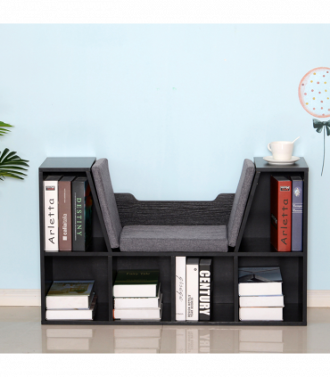 Sideboard Bookcase Storage Reading Seat w/Cushion Unit Kids Children Black