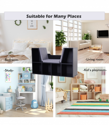 Sideboard Bookcase Storage Reading Seat w/Cushion Unit Kids Children Black