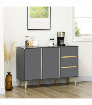 Sideboard Kitchen Cupboard w/ Adjustable Shelves, Double Doors Dark Grey