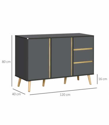 Sideboard Kitchen Cupboard w/ Adjustable Shelves, Double Doors Dark Grey
