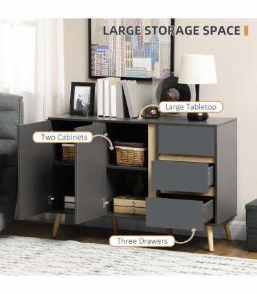 Sideboard Kitchen Cupboard w/ Adjustable Shelves, Double Doors Dark Grey