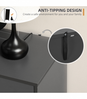 Sideboard Kitchen Cupboard w/ Adjustable Shelves, Double Doors Dark Grey