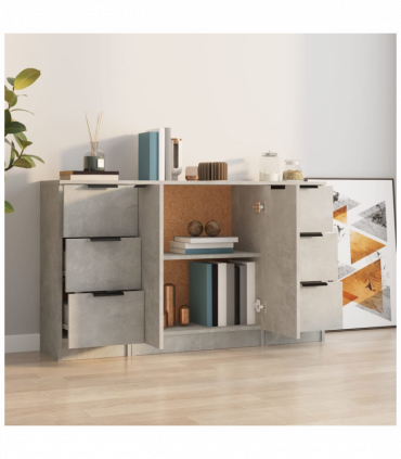 Sideboards 3 pcs Concrete Grey Engineered Wood