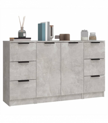 Sideboards 3 pcs Concrete Grey Engineered Wood