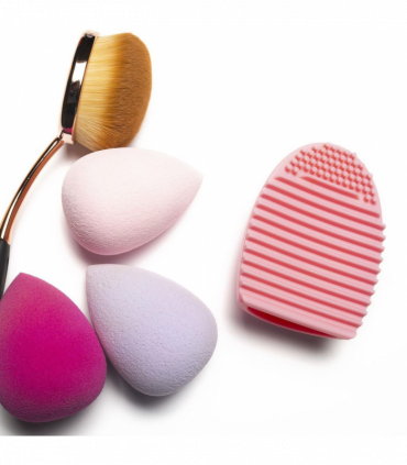 Silicone Egg Sponge Scrubber Make-Up Brush Cleaner - Pink/Purple[Pink]