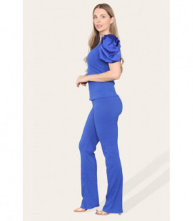 Silky Satin Puff Sleeves Ribbed Lounge Set