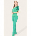 Silky Satin Puff Sleeves Ribbed Lounge Set