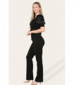 Silky Satin Puff Sleeves Ribbed Lounge Set