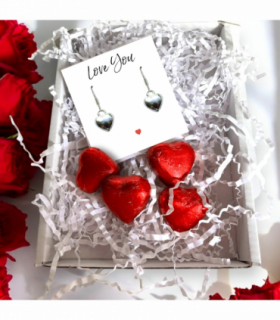 Silver Heart Drop Earrings & Love You Mini Gift Hamper