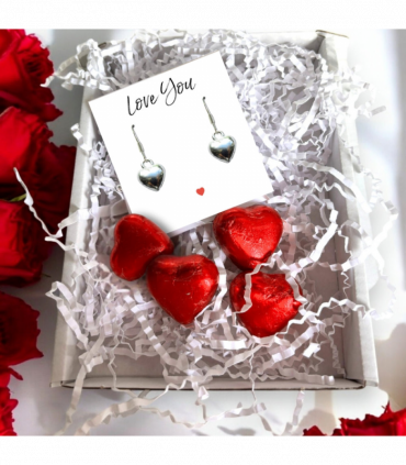 Silver Heart Drop Earrings & Love You Mini Gift Hamper