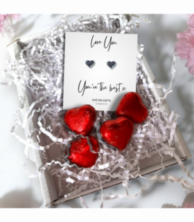 Silver Heart Stud Earrings & Love You You're the Best x Mini Gift Hamper