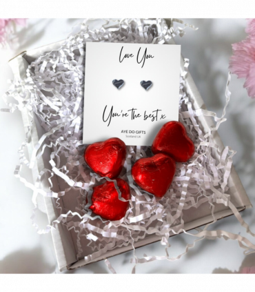 Silver Heart Stud Earrings & Love You You're the Best x Mini Gift Hamper
