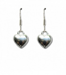 Silver Puff Heart Drop Earrings