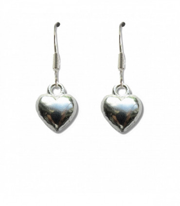 Silver Puff Heart Drop Earrings