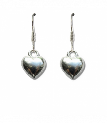 Silver Puff Heart Drop Earrings
