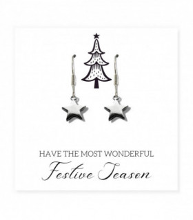 Silver Star Earrings - Festive Season Card Gift