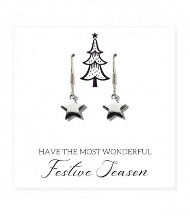 Silver Star Earrings - Festive Season Card Gift