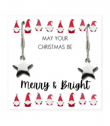 Silver Star Earrings - May Your Christmas Be Card Gift