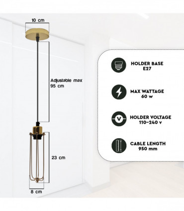 Single Ceiling E27 Pendant Light with Wire Cage - Industrial Vintage Hanging Lamp