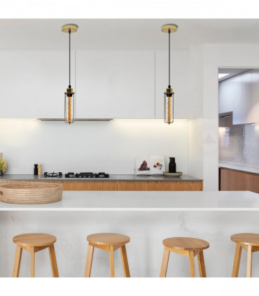 Single Ceiling E27 Pendant Light with Wire Cage - Industrial Vintage Hanging Lamp