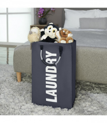 Vinsani Single Collapsible Washing Laundry Basket Bag (3 Colors) for Bedroom, Fabric (Dark Grey)