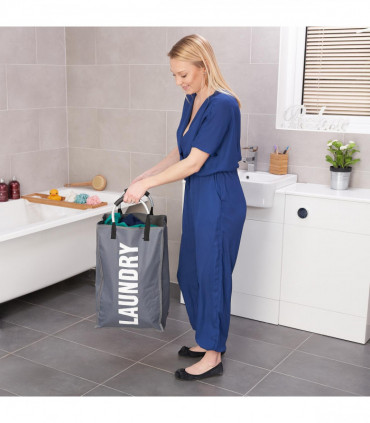 Vinsani Single Collapsible Washing Laundry Basket Bag (3 Colors) for Bedroom, Fabric (Dark Grey)
