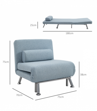 Single Folding 5 Position Convertible Sleeper Chair Sofa Bed Blue