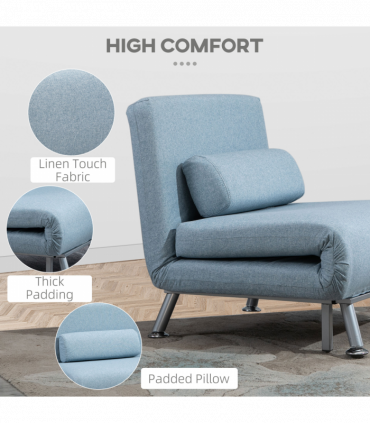 Single Folding 5 Position Convertible Sleeper Chair Sofa Bed Blue