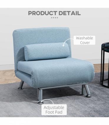 Single Folding 5 Position Convertible Sleeper Chair Sofa Bed Blue