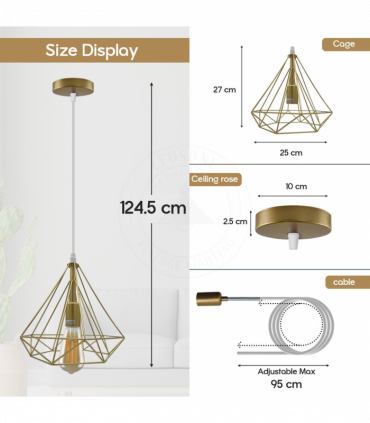 Single Gold Vintage Industrial E27 Ceiling Hanging Light Cage Shade Loft Style Metal Ceiling Pendant Lamp
