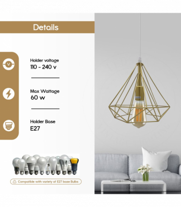 Single Gold Vintage Industrial E27 Ceiling Hanging Light Cage Shade Loft Style Metal Ceiling Pendant Lamp