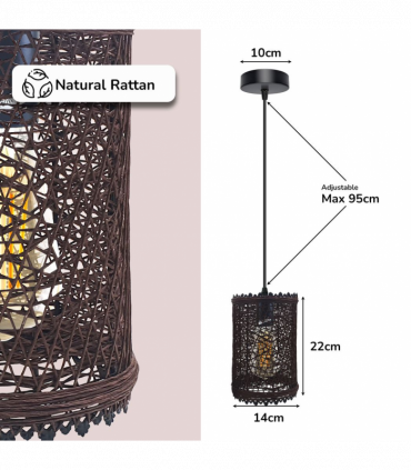 Single Natural Wicker Rattan Ceiling Pendant Light Shade E27 Base Adjustable cord Handmade Pendant Lighting Fixture