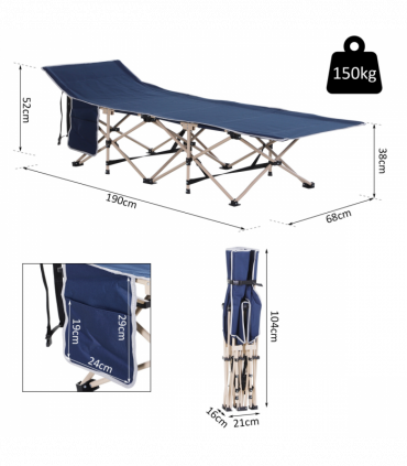 Single Portable Outdoor Military Sleeping Bed Camping Cot Blue Outsunny