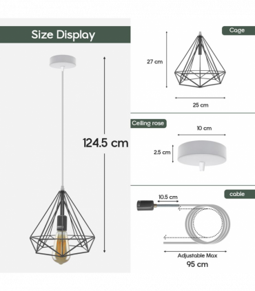 Single Red Vintage Industrial E27 Ceiling Hanging Light Cage Shade Loft Style Metal Ceiling Pendant Lamp
