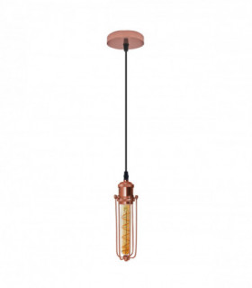 Single Rose Gold Ceiling E27 Pendant Light with Wire Cage, Industrial Vintage Hanging Lamp Fixture