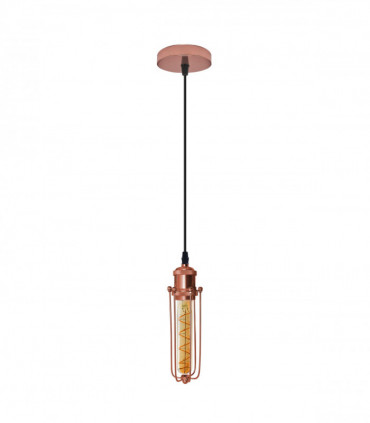 Single Rose Gold Ceiling E27 Pendant Light with Wire Cage, Industrial Vintage Hanging Lamp Fixture