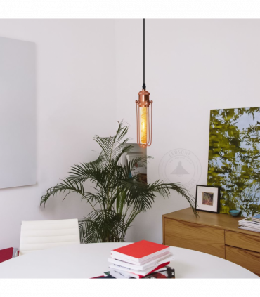 Single Rose Gold Ceiling E27 Pendant Light with Wire Cage, Industrial Vintage Hanging Lamp Fixture