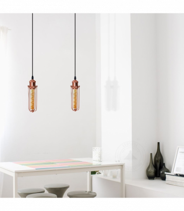 Single Rose Gold Ceiling E27 Pendant Light with Wire Cage, Industrial Vintage Hanging Lamp Fixture