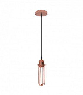Single Rose Gold Ceiling E27 Pendant Light with Wire Cage, Industrial Vintage Hanging Lamp Fixture