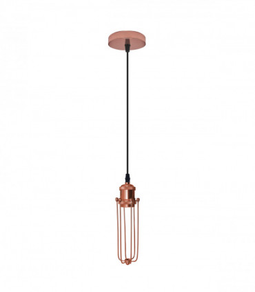 Single Rose Gold Ceiling E27 Pendant Light with Wire Cage, Industrial Vintage Hanging Lamp Fixture