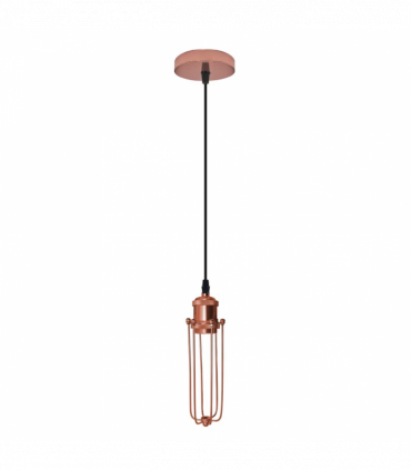 Single Rose Gold Ceiling E27 Pendant Light with Wire Cage, Industrial Vintage Hanging Lamp Fixture