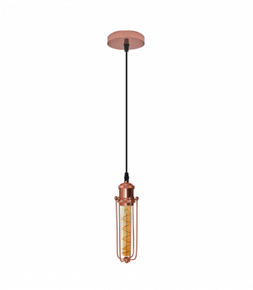 Single Rose Gold Ceiling E27 Pendant Light with Wire Cage, Industrial Vintage Hanging Lamp Fixture