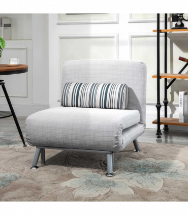 Single Sofa Bed Folding Chair Bed w/ Steel Frame Padding Pillow Grey, Silver