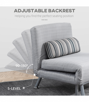 Single Sofa Bed Folding Chair Bed w/ Steel Frame Padding Pillow Grey, Silver