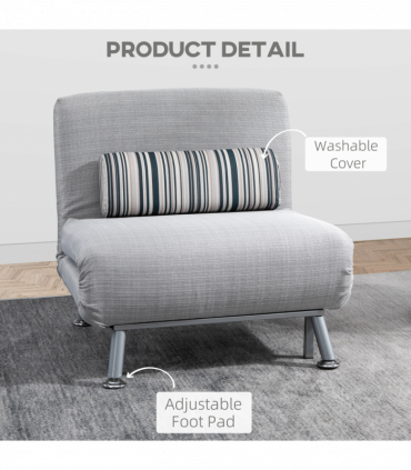 Single Sofa Bed Folding Chair Bed w/ Steel Frame Padding Pillow Grey, Silver