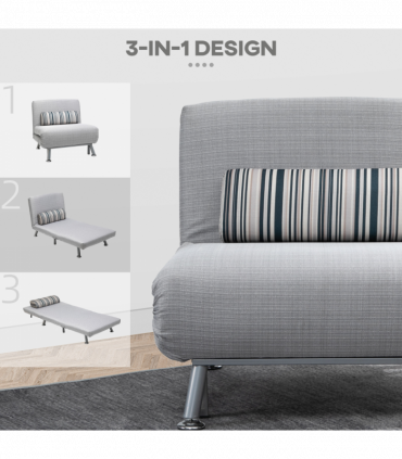 Single Sofa Bed Folding Chair Bed w/ Steel Frame Padding Pillow Grey, Silver