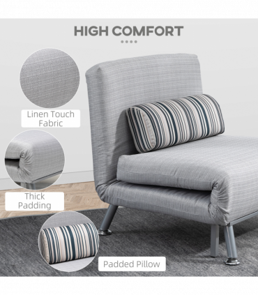 Single Sofa Bed Folding Chair Bed w/ Steel Frame Padding Pillow Grey, Silver
